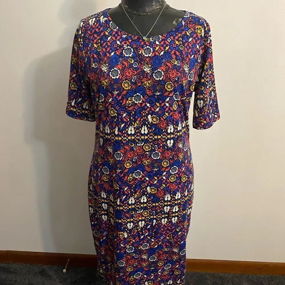 LuLaRoe Julia Blue floral dress, size XL